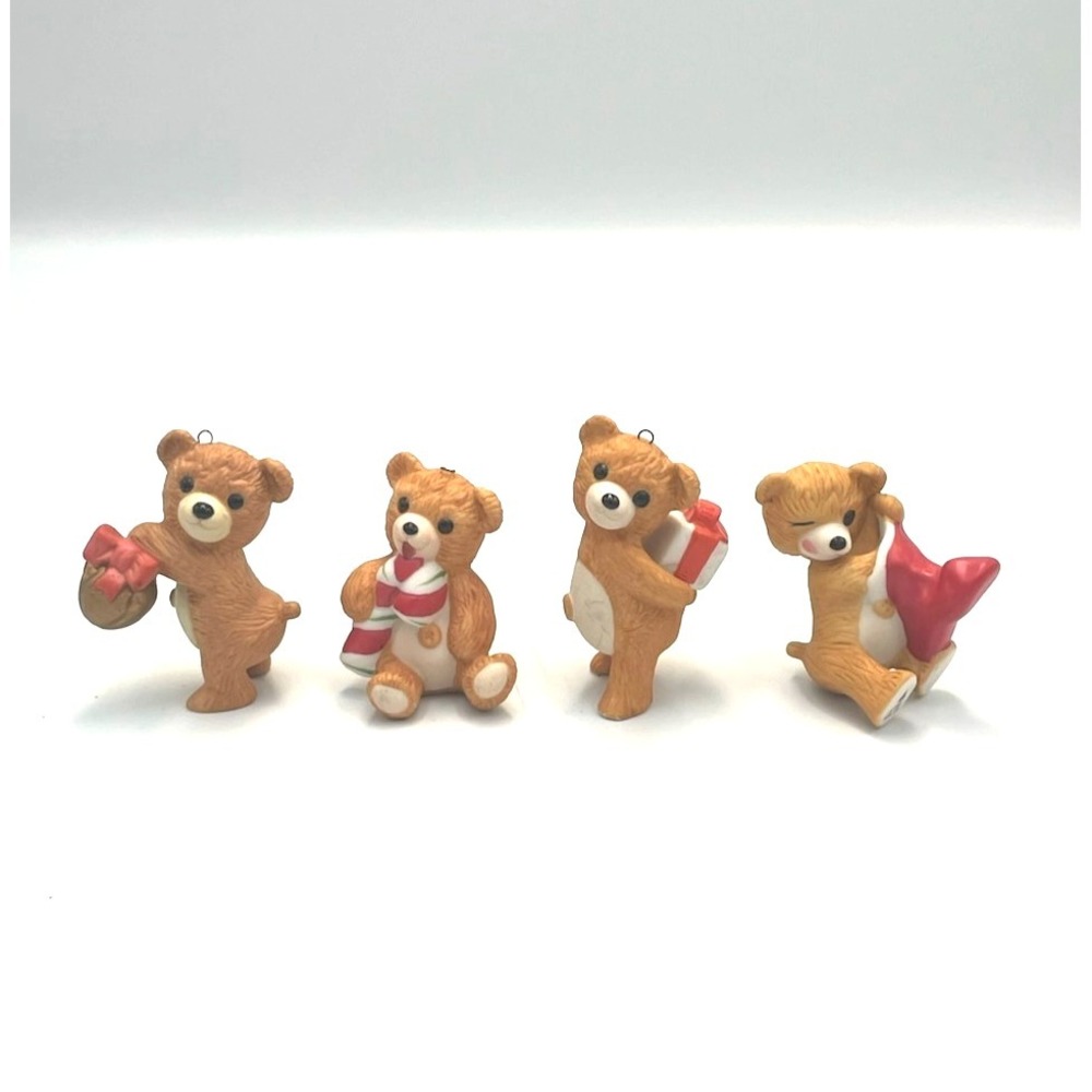 Vtg Hallmark Keepsakes 4 Cinnamon Bear Ornaments 80s Christmas Seasonal Holiday